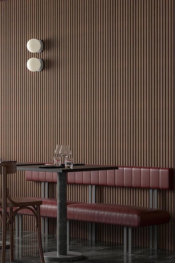 Modern 94” L x 11.25” W Acoustic Slat Wall Panels with End Cap – Wood Sound-Dampening Wall Treatment for Home, Office & Studio – 2-Piece Decorative Noise-Reducing Wall Panel Set (Dark Chestnut)