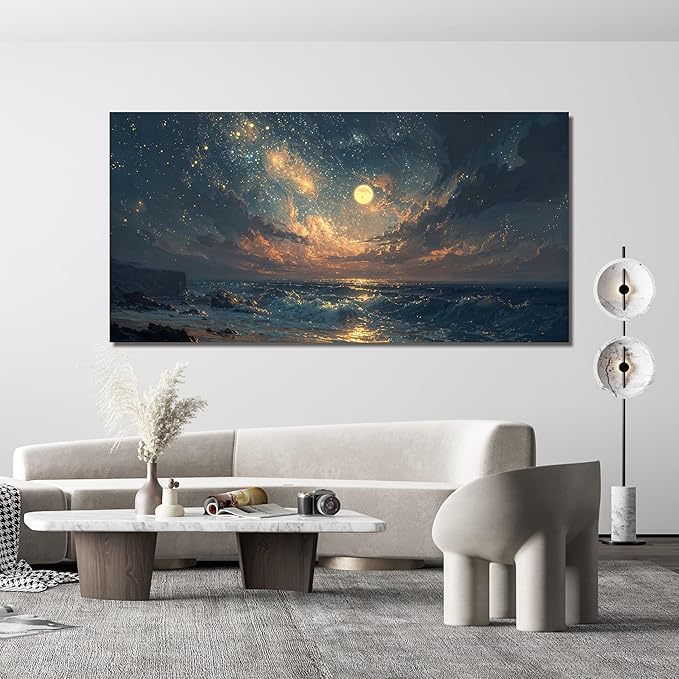 Canvas Wall Art Decor Beach Waves Oversized Wall Art Pictures For Living Room Decorations Artwork For Walls Gold And Blue Art Wall Decor For Bedroom Office Canvas Pictures For Wall Decor 29 × 58 Inch