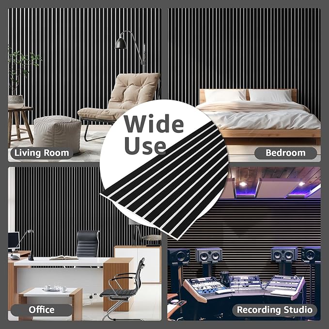 Art3dwallpanels 10 Pack Acoustic Panels, 48" X 12" X 0.43" Soundproof Wall Panels, Self Adhesive High Density Sound Absorbing Acoustic Treatment for Recording Studio, Office, Black and White