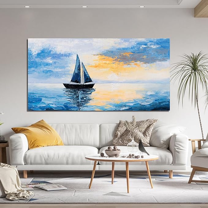 Canvas Wall Art Decor Large Wall Art Pictures for Living Room Artwork for Walls Blue Coastal Wall Art Prints Landscape Natural Wall Art Decor Art Work for Home Office Kitchen Wall Decor 24" x 48"