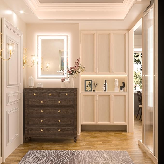 Keonjinn LED Mirror for Bathroom 20" x 28" with Frontlit and Backlit, Stepless 3 Colors Temperature & Dimmable, Double Light Strips, Tempered Glass, UL Listed LED Driver, Anti fog Frameless LED Mirror