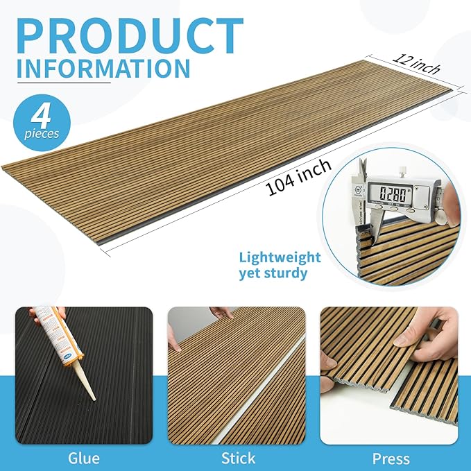 Art3d 4-Pack Glue-On Fine Bar Wainscoting Panel for Interior Wall Decor - 104 x 12 Inch Polystyrene Ultralight Slim Slat Wall Panels for Living Room Bedroom, Teak