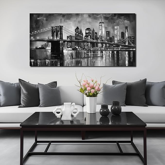 Brooklyn Bridge Wall Art for Living Room Large Size,Black and White Pictures for Wall Bedroom Office Corridor Wall Painting Ready to Hang 29 x 58 Inch
