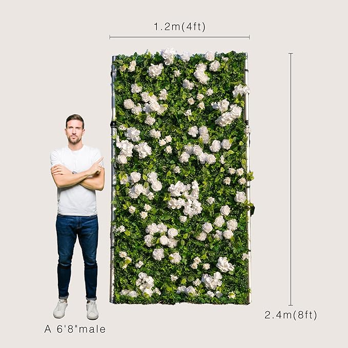 Artificial Luxury‌ Flower Wall Panels, Gorgeous 3D Silk Floral Backdrop for Wedding, Baby Show, Party and Home Decor, Quick Assembly/Storage, Eco ＆ Pet Friendly, 2 pcs, Each Panel 2 * 8 ft.