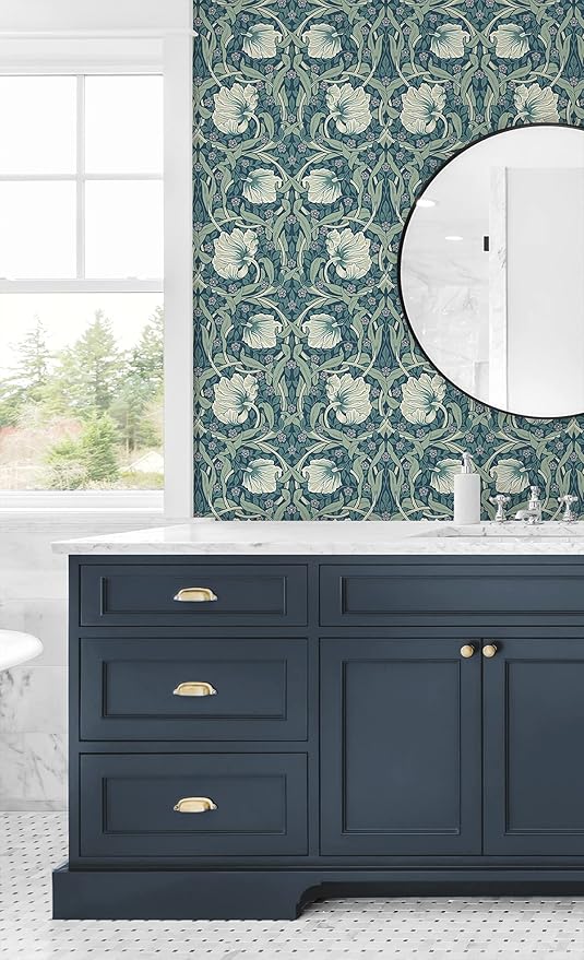 NextWall Pimpernel Floral Peel and Stick Wallpaper (Teal & Sandstone)