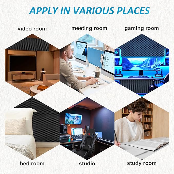 24 Pack, 12 x 12 x 2 inches, Acoustic panels, wall panels, sound panels, Used for soundproofing, Soundproof foam panels for walls(12 black+12 purple)