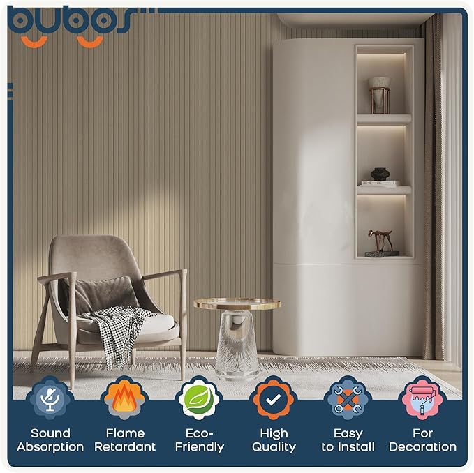 BUBOS 5 Pack Large Acoustic Panels,47.2" X 23.6" Self-Adhesive Acoustical Wall Panel, Sound Proof Panel for Office, Decorative Soundproof Wall Panels for Home Studio (Camel 1)