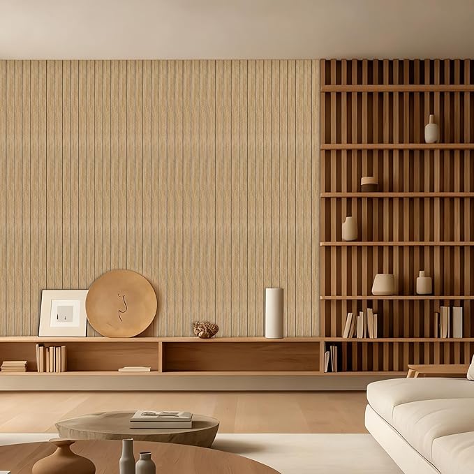 3D Slat Wall Panel Peel and Stick 118"x15.75"– Thick Soundproof Wood Wall Panels, Self-Adhesive Faux Wood Grain Wallpaper for Interior Wall Decor, Accent Wall, Ceiling (2 Roll)