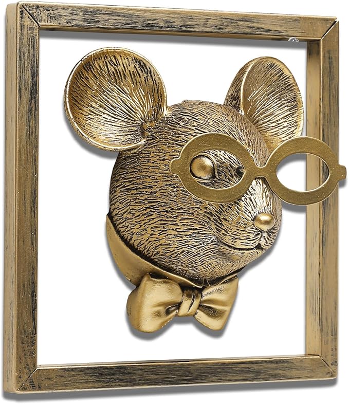 Newinhome Animal Heads Wall Decor (Includes Metal Frame) Resin Animals Sculptures Head Wall Hanging Decoration Gold vintage Wall Sculpture for Living Room Bedroom Office(Rat)