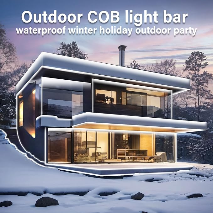 100ft COB Outdoor LED Strip Lights Waterproof,Dimmable 6500K Bright White,IP68 Outside Led Light Strips Waterproof with App Remote Control,Music Sync Exterior Led Rope Lights
