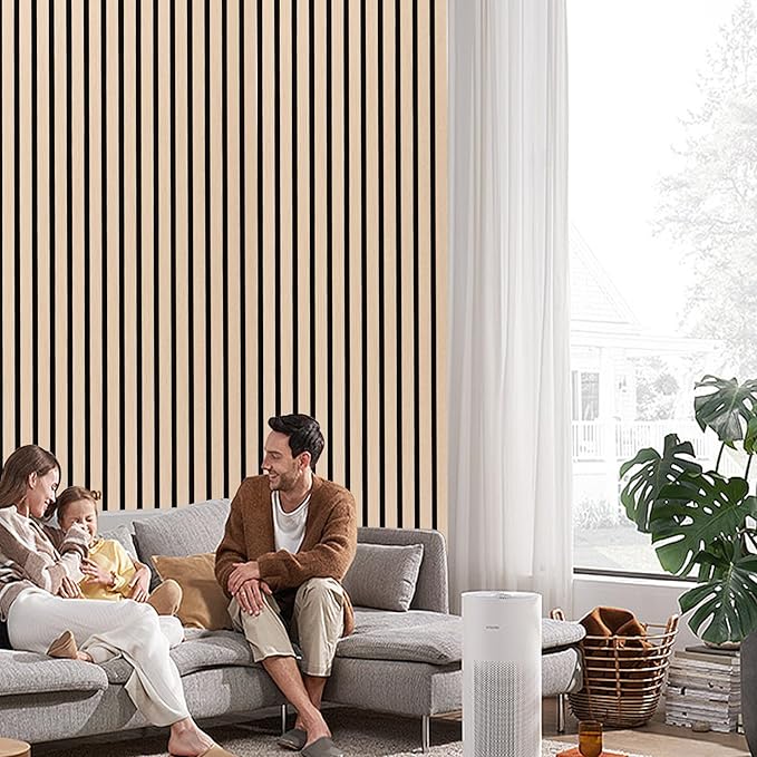 3D Slat Acoustic Wall Panels with Wood Finish Accent, 2 Pack Sound Absorbing Paneling for Studio, Office, Living Room, Bedroom Interior Decor (Natural Oak, 48''L x 24''W)