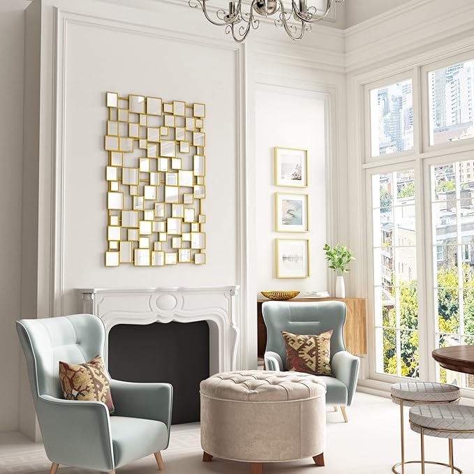 Large Modern Accent Wall Mirror for Living Room Gold 45×30 Inch Metal Framed Decorative Mirror for Entryway Bedroom Home Decor