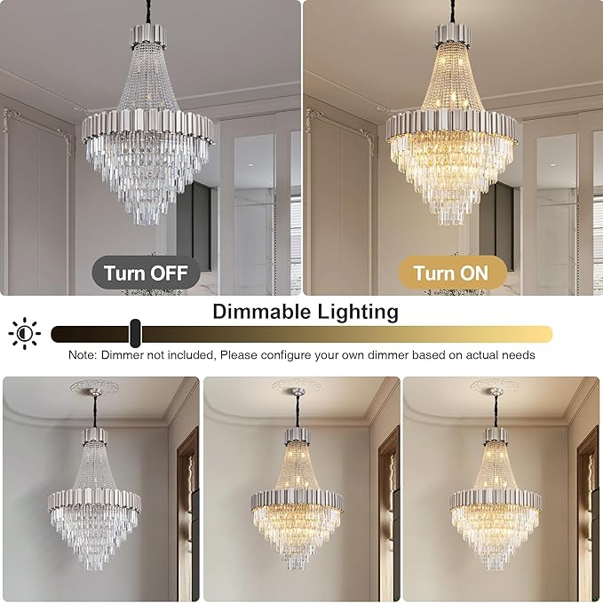 54" Long Crystal Chandelier for High Ceilings, 21-Light Modern Silver Large Chandeliers for Staircase Foyer Entryway Living Room Hallway, Luxury Top K9 Crystal Tiered Ceiling Light Fixture