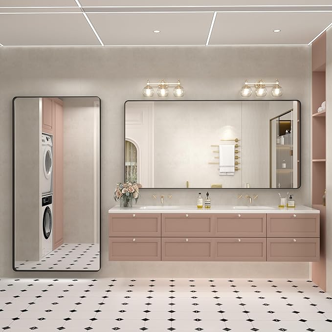 66x36 Inch Black Metal Framed Bathroom Mirror for Wall, Large Rounded Rectangle Mirror, Matte Black Bathroom Vanity Mirror, Anti-Rust, Shatterproof, Hangs Horizontally or Vertically