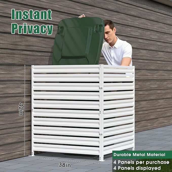 Metal Privacy Fence Panels for Outside, 42" H x 38" W (2 Panels) Air Conditioner Fences, Pool Equipment Enclosure Trash Can Fence, No Dig Privacy Screen Fencing for Outdoor, White