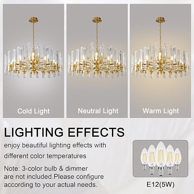 36" Luxury Gold Crystal Chandelier, 16-Light Round Modern Chandelier for Dining Room, Adjustable Chain Chandelier Pendant Light Fixture for Living Room, Bedroom, Kitchen Island, Foyer, Entryway