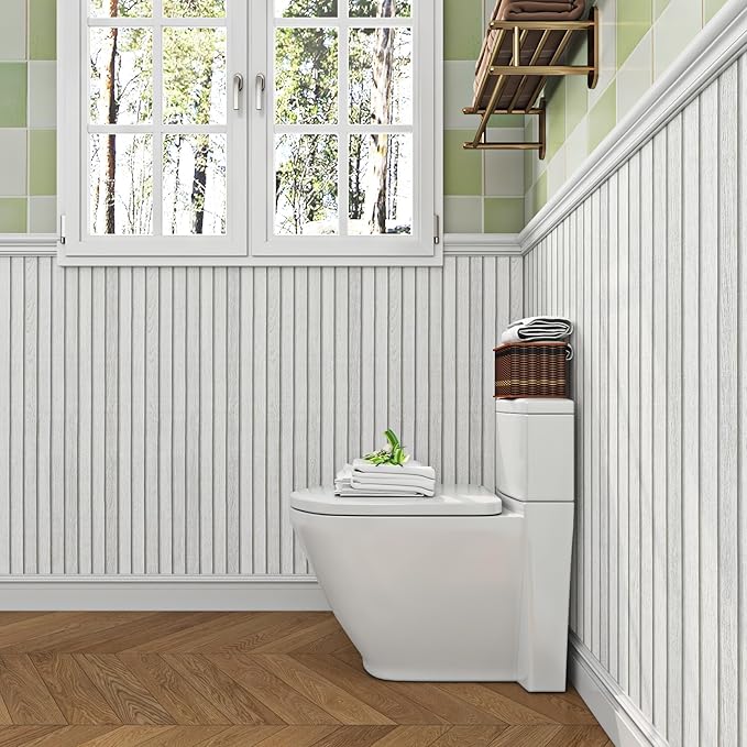 Livelynine Off White Beadboard Wallpaper Peel and Stick Faux Wood Slat Wall Paneling for Accent Wall Farmhouse Bead Boards Vinyl Prepasted Wallpaper Rolls Removable Contact Paper for Walls 15.8x78.8