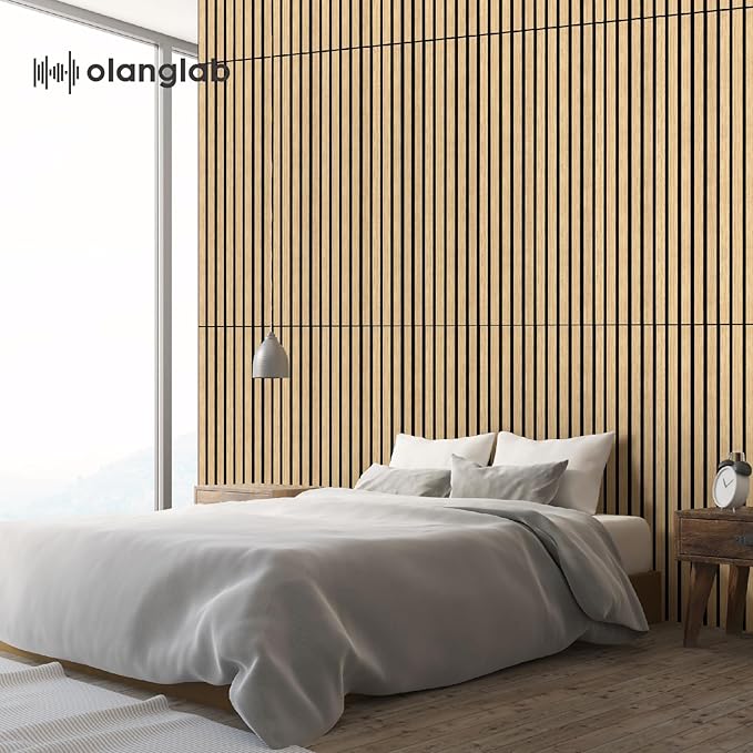 Olanglab Acoustic Wood Wall Panels 4 Pack, Sound Dampening Wood Slat Wall Panels 23.6" x 47.2", Cool Oak