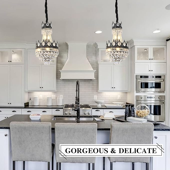 KoKo&Yukina Chandelier, 12'' Black French Empire Light Fixture, 6-Light K9 Crystal, Adjustable Hanging, for Hallway Entryway Kitchen Foyer