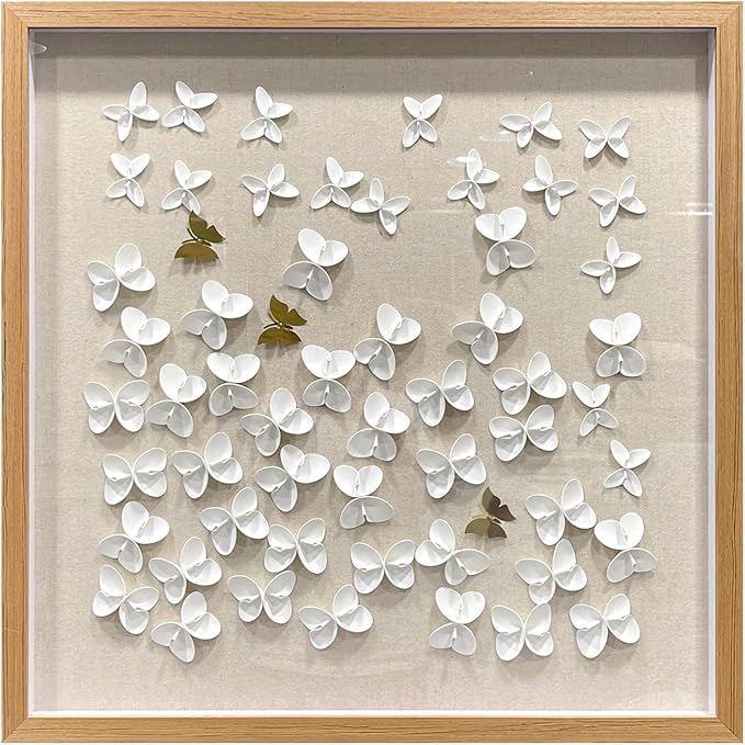 BrightA3D Textured wall decorations, leather and metal-tinged golden and white metal butterfly wall sculptures, large artworks, gradient colors, modern artworks, suitable for decoration in living rooms and bedrooms. 31.5"x31.5"