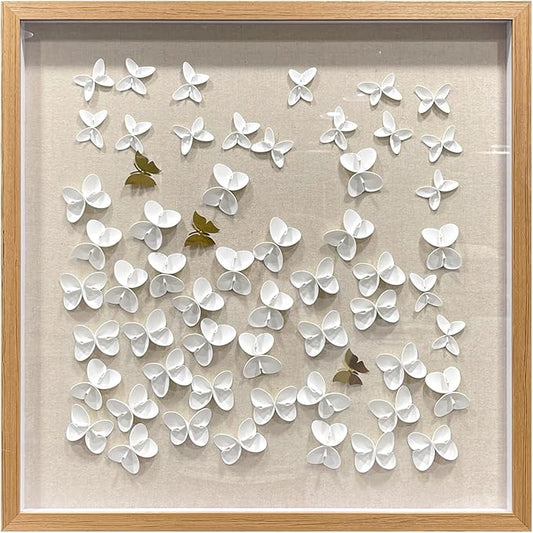 BrightA3D Textured wall decorations, leather and metal-tinged golden and white metal butterfly wall sculptures, large artworks, gradient colors, modern artworks, suitable for decoration in living rooms and bedrooms. 31.5"x31.5"