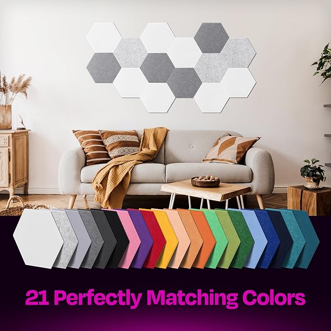 Acoustic Panels - 12-Pack Soundproof Wall Panels, 12"X10.4"X0.4", High Density Sound Dampening - White Hexagon