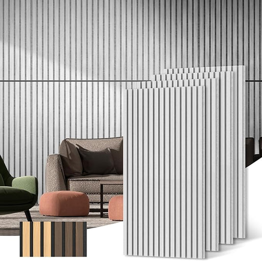 Acoustic Wood Wall Panels, 4-Pack 45.3" x 23.6" Soundproof Wall Panels, Wood Slat Wall Panels for Wall Decor, White Elm