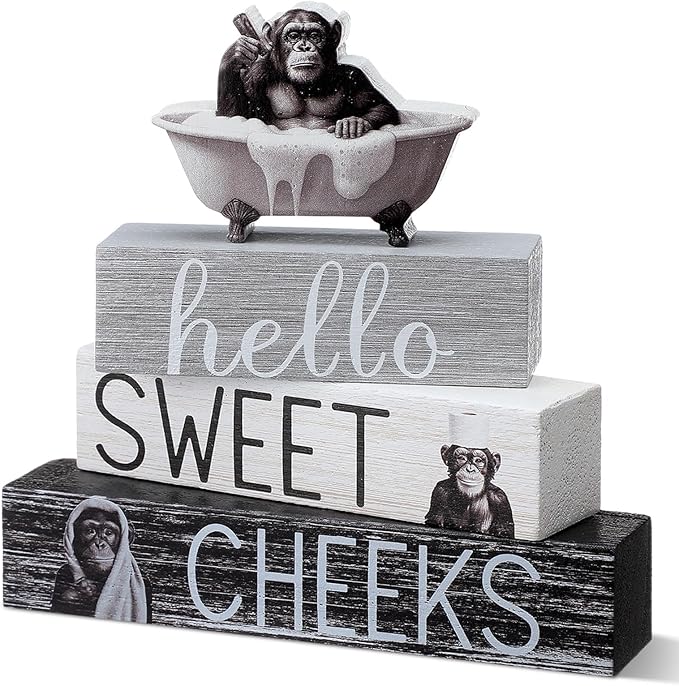 4 Pcs Chimpanzee Bathroom Decor Farmhouse Chimp Bathroom Decoration Western Hello Sweet Cheeks Table Centerpiece Christmas