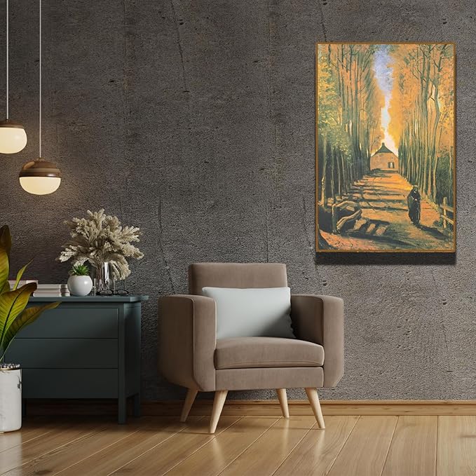 OKRA Vincent Van Gogh'S Avenue Of Poplars Canvas Wall Art - Famous Rural Landscape Pictures - Famous Painting Reproductions - Cool Home Decor for Study, Living Room, Kitchen - Unframed