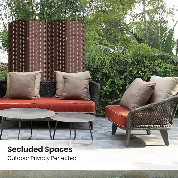 4 Panel Room Divider,6Ft Folding Privacy Screen,Tall - Extra Wide Foldable Panel Partition Wall Divider with Diamond Double-Weaved Hand-Woven Design Room Screen Divider