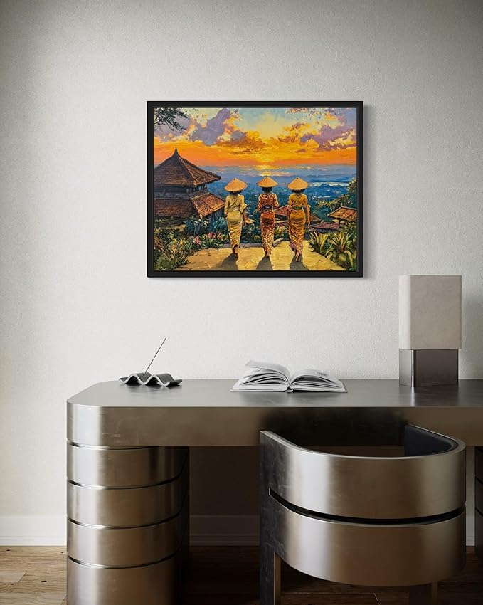 Indonesia Art Print Poster, Asia Oriental Countries Culture Wall Art Asian Paintings for Bedroom Bathroom Living Room Decor 97 (Indonesia, 16 x 20 inches, Black Frame)