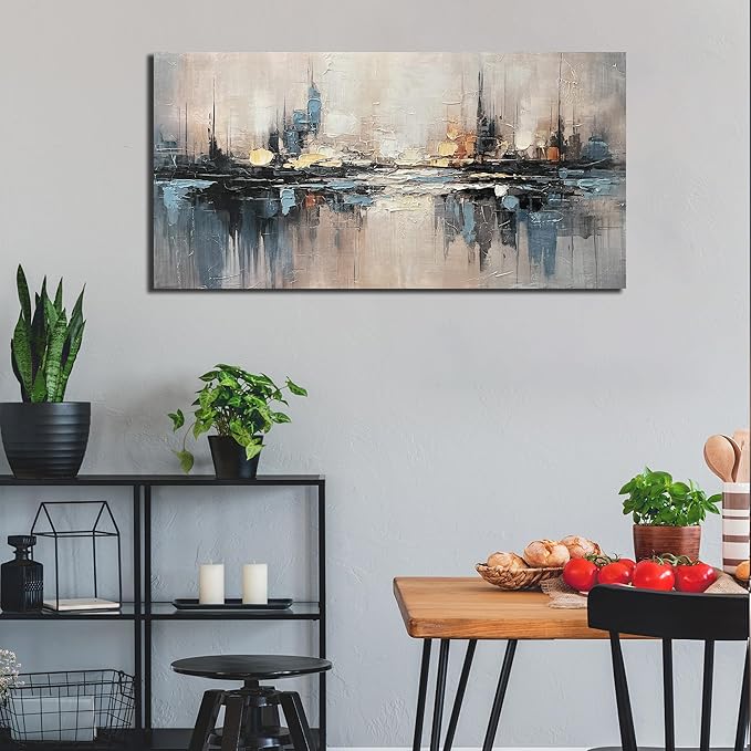 Abstract Canvas Wall Art for Bedrooom Blue and Gray Wall Decor for Living Room City Wall Art for Office 20 x 40 Inches