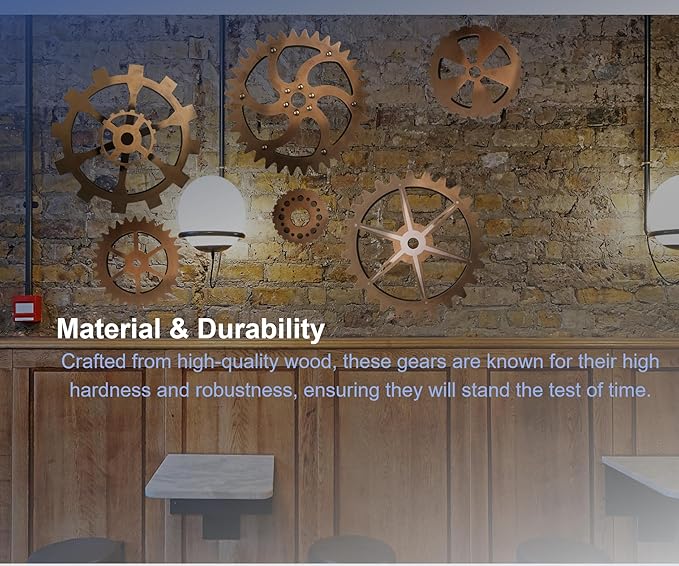 6 Piece Extra Large Vintage Wooden Gears Wooden Gears Wheels with Rustic Metal Look - Industrial Style Wall Decor Set for Home, Bar, Cafe, and DIY Crafts