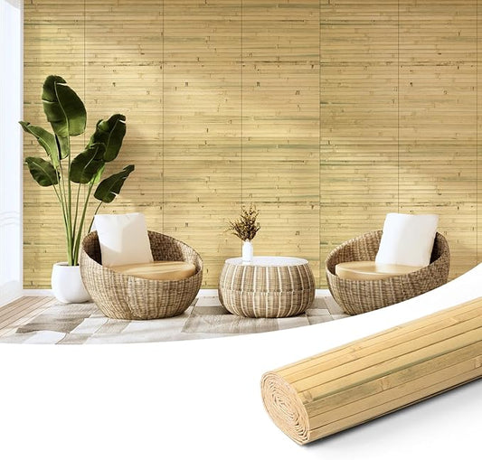 Art3d Natural Bamboo Wall Panel for Interior Wall Decor, Renewable Pole Wrap Wainscoting Paneling for Wall Ceiling Furniture Cabinet Office, 12 x 96 Inch - Natural