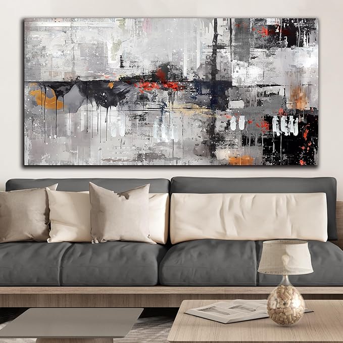 Abstract Wall-Art Canvas - Gray Wall Art for Living Room- Black and White Wall Decor Bedroom Office Pictures Size 29" x 59"