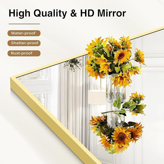 40x48inch Gold Bathroom Mirror, Silver Rectangle Mirror with Frame, Large Rectangular Wall Mirrors for Bathroom, Living Room, Hair Salon, Big Farmhouse Mirror Hang Horizontal/Vertical