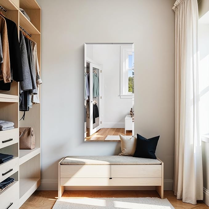 KOCUUY Beveled Mirror, 20x40 Inch Frameless Bathroom Mirror for Over Sink, Upgraded Shatterproof Beveled Unframed Design Mirror for Bathroom, Bedroom, Hang Horizontal/Vertical