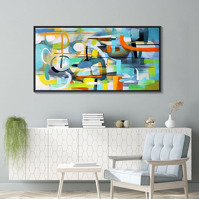 Mofutinpo Abstract Wall Art - Colorful Canvas Wall Pictures with Teal and Blue Line Art - Framed Modern Art for Living Room and Bedroom Wall Decor - Office Wall Art 2448