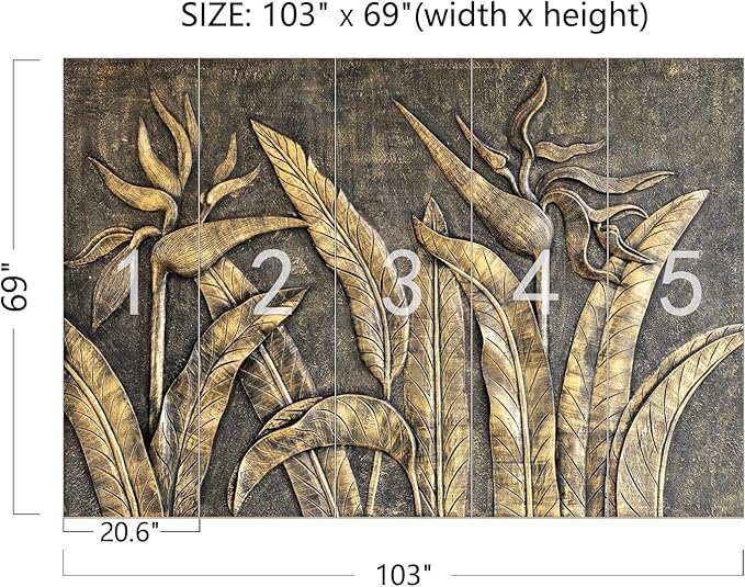 Cliouar-Golden Bird of Paradise Sculpture 3D Three-Dimensional Wallpaper Mural 103" x 69"(Not Self-Adhesive)
