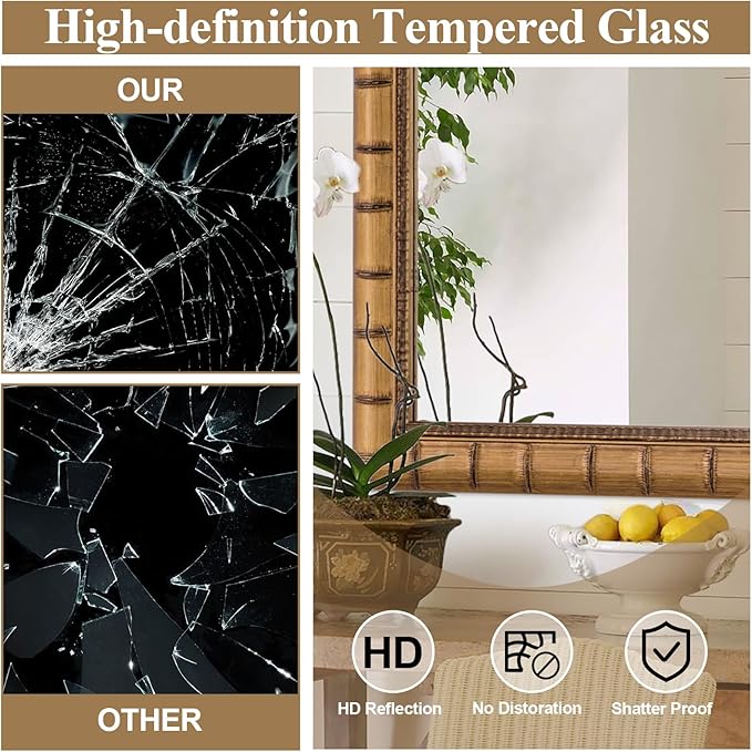 Large Wall Decorative Mirror, 48'' x 24'' Antique Gold Mirror with Bamboo-Joint Design, Rectangular Warm Gold Mirrors for Bathroom, Entryway, Dining Room, Fireplace，Horizontal/Vertical