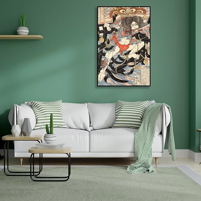 OKRA Utagawa Kuniyoshi Canvas Wall Art Zhang Shun Poses Poster Japanese Ukiyo-E Woodcut Art Animal Nature Landscape Poster Japanese Classic Wall Decor Unframed 16×24in/40×60cm