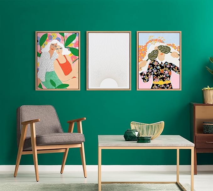 Kate and Laurel Sylvie Sun Rays Framed Canvas Wall Art by Rocket Jack, 18x24 Natural, Chic Minimalist Sunset Art for Wall