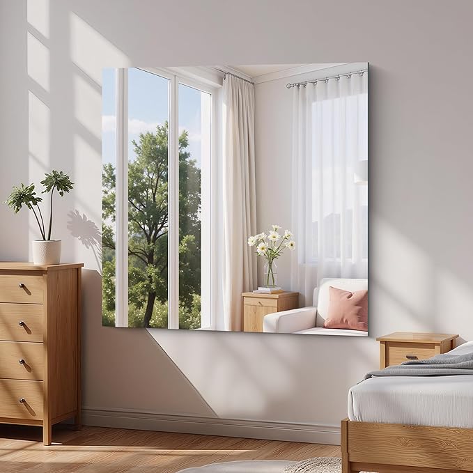 KOCUUY Large Frameless Mirror, 48x48 Inch Square Bathroom Vanity Mirror for Over Sink, Upgraded Shatterproof Unframed Design for Bedroom, Living Room, Entryway