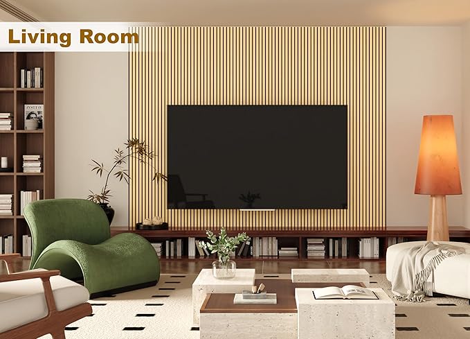 Acoustic Wood Wall Panels, 2-PC 94.49 x 12.6 in Soundproof Wood Wall Panels for Decor, Wood Slat Wall Panels for Wall Decor, Natural Oak