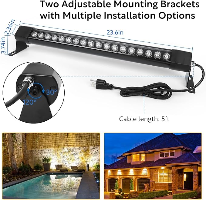 Wall Washer Light 2 Pack,36W 4000K Natural White Wall Washer Lighting,2FT 120V LED Linear Outdoor Wall Wash Light Bar for Garden,Backyards,Building,Courtyards Lighting