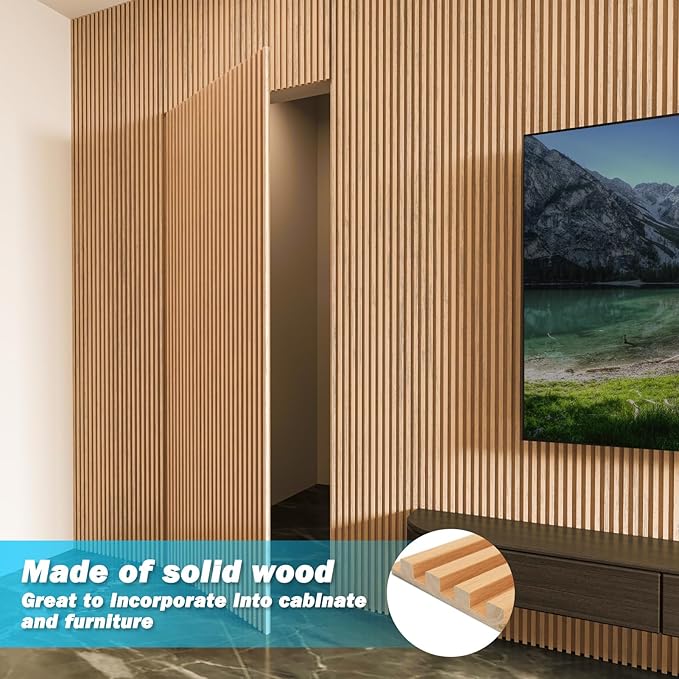 Art3d Slat Wood Wall Paneling for Interior and Ceiling Decoration - Pack of 4pcs + 1pc End-Trim, Size 108 x 5.7in.- Oak