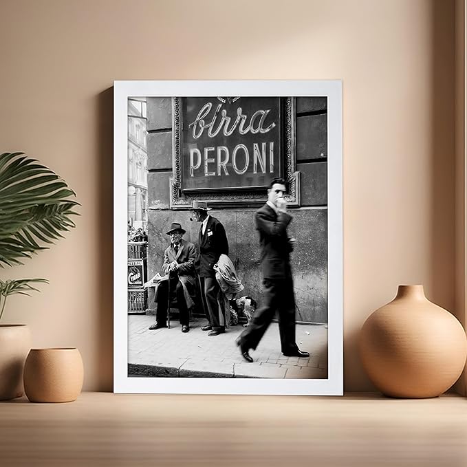 Poster Master Vintage Photograph Poster - Travel Print - Men in a Street of Napoli, Italy, Black & White, Minimalist - Gift for Artist, Friend - Wall Decor for Home, Office, 16x20 White Framed