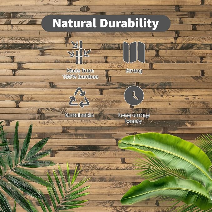 Art3d Natural Bamboo Wall Panel for Interior Wall Decor, Renewable Pole Wrap Wainscoting Paneling for Wall Ceiling Furniture Cabinet Office, 12 x 96 Inch - Dark Burned