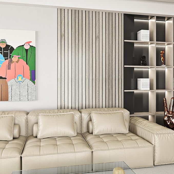 Livelynine 15.8x197 Wood Panel Wallpaper Peel and Stick Wood Panels for Walls Furniture Self Adhesive Contact Paper Roll Faux Wood Slat Wall Panel White Wall Panels Removable 3D Slat Wall Paneling