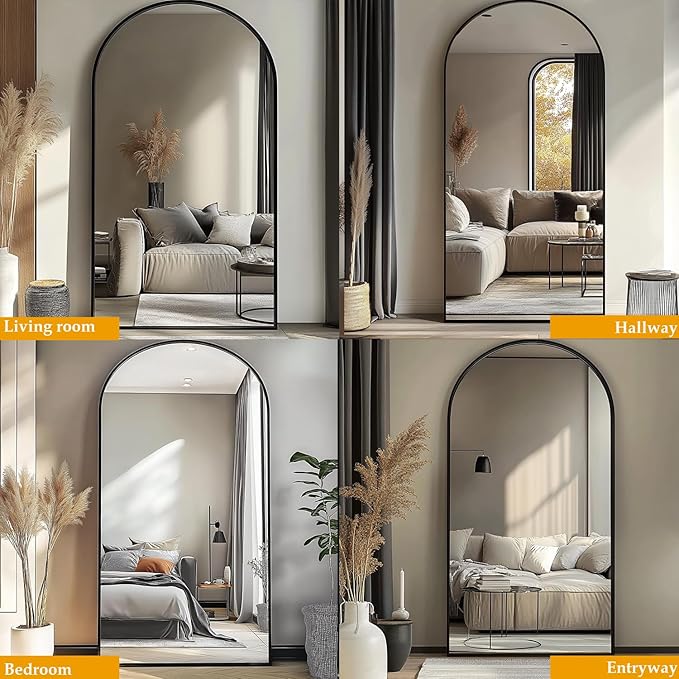 Arched Full Length Mirror, 76"x34" Large Floor Mirror, Full Body Mirrors for Leaning or Hanging, Standing Mirrors for Bedroom, Living Room,Dressing Room, Aluminum Alloy Frame, Black